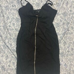 Black Zipper-Front Mini Dress with Spaghetti Straps by Forever 21